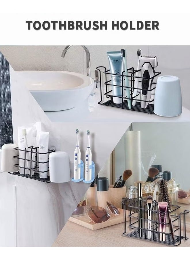 EETU Toothbrush Holders For Bathroom,Wall Mounted Toothpaste And Toothbrush Holder With 5 Slots And 2 Cup Positions,Bathroom Storage Organizer Stand Rack For Toothpaste,Facial Cleanser,Comb,Black - Image 3